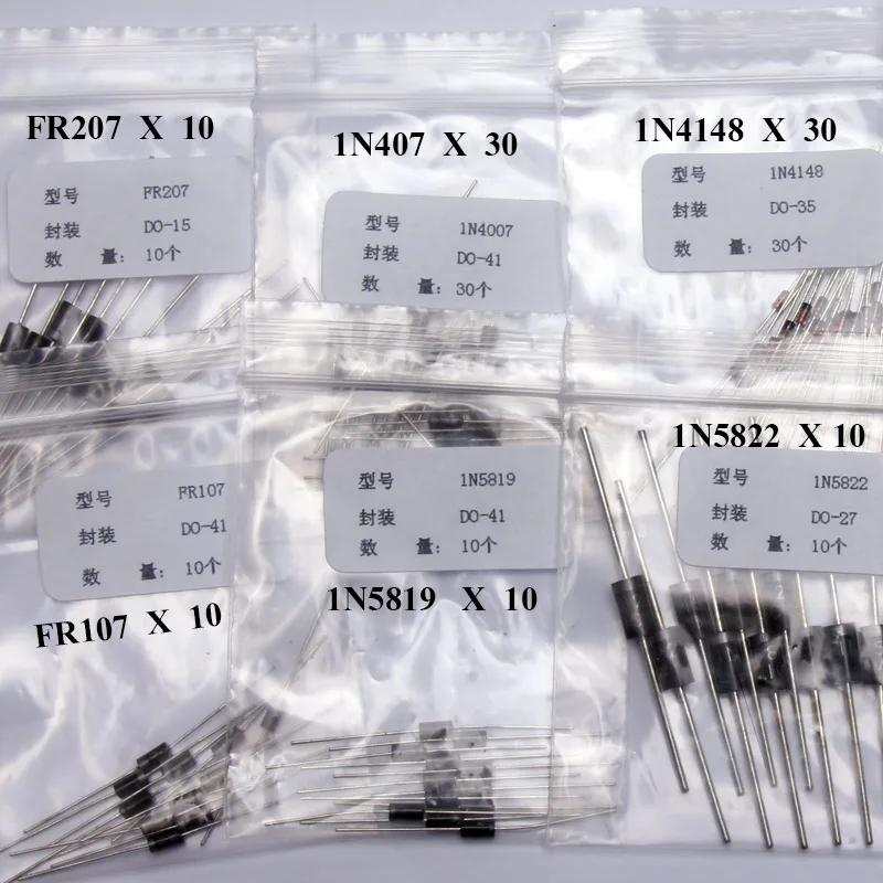 Glyduino 100 шт./лот широко используемый 1n414 8/1n400 7/FR107/5819/5408/5822 диод Ассорти Комплект для