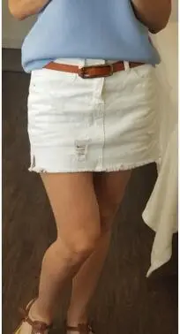 

2021 Summer White Jeans Skirts Womens Elastic Skinny Pencil Skirts Hole 100% Cotton Above Knee Mini Shorts Denim Skirts 617