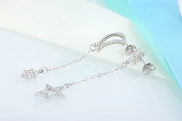 

Hight Quality Jewelry 2017 New Fashion Shiny Zircon Star and Moon Design 925 Sterling Silver Long Stud Earrings for Women Gift