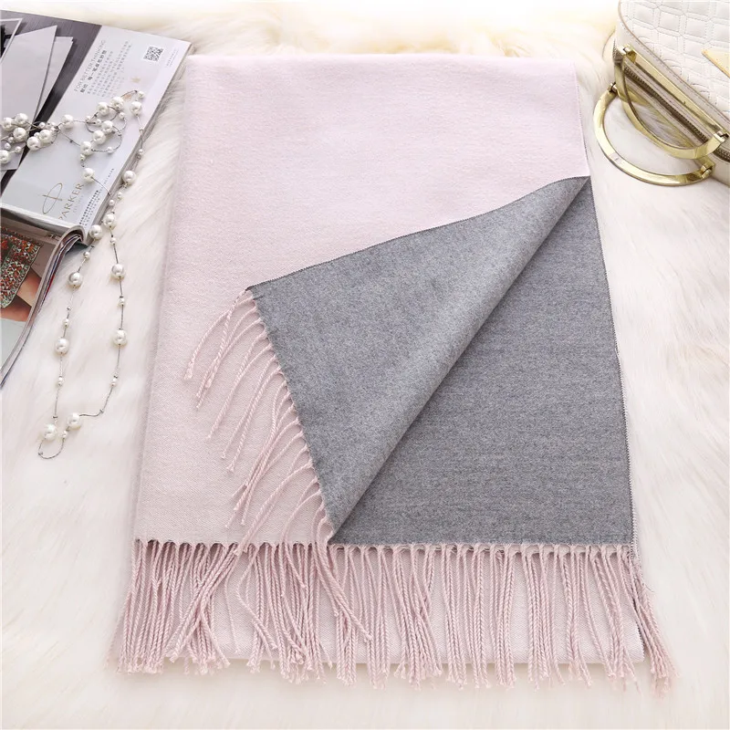 light pink Gray Зимние женские снуды, двухсторонний кашемировый шарф, шаль, палантин, палантины, осенние женские пашмины, одеяло, шарфы, пончо и накидки на шею - Цвет: light pink Gray