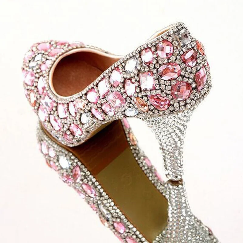 Великолепные туфли стразы на высоких каблуках красивая розовая Женская вечерняя