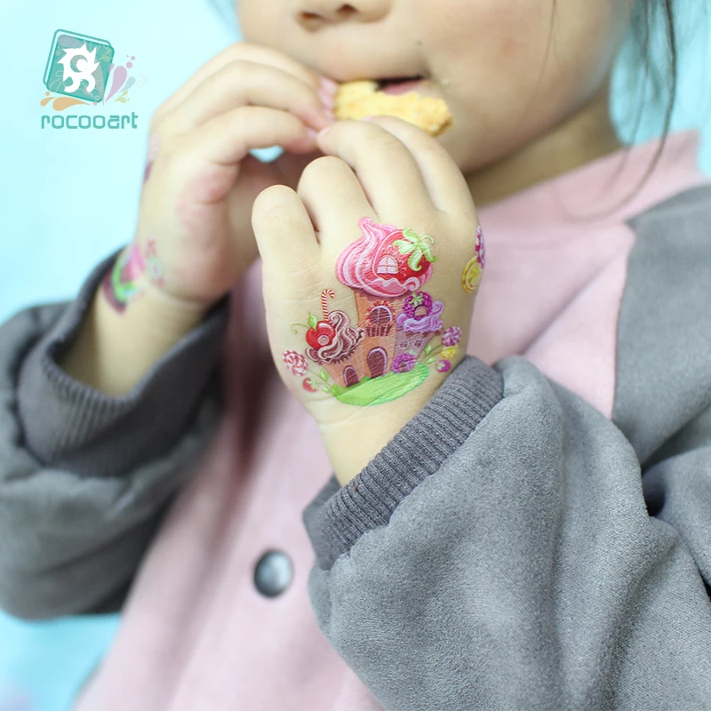 Rocooart мультфильм конфеты татуировки для детей замок поддельные Icecream временный