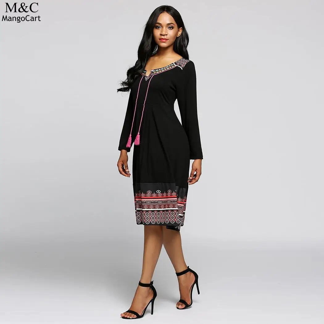 Фигурные Повседневное с длинным рукавом Для женщин воротник принтом Boho Стиль