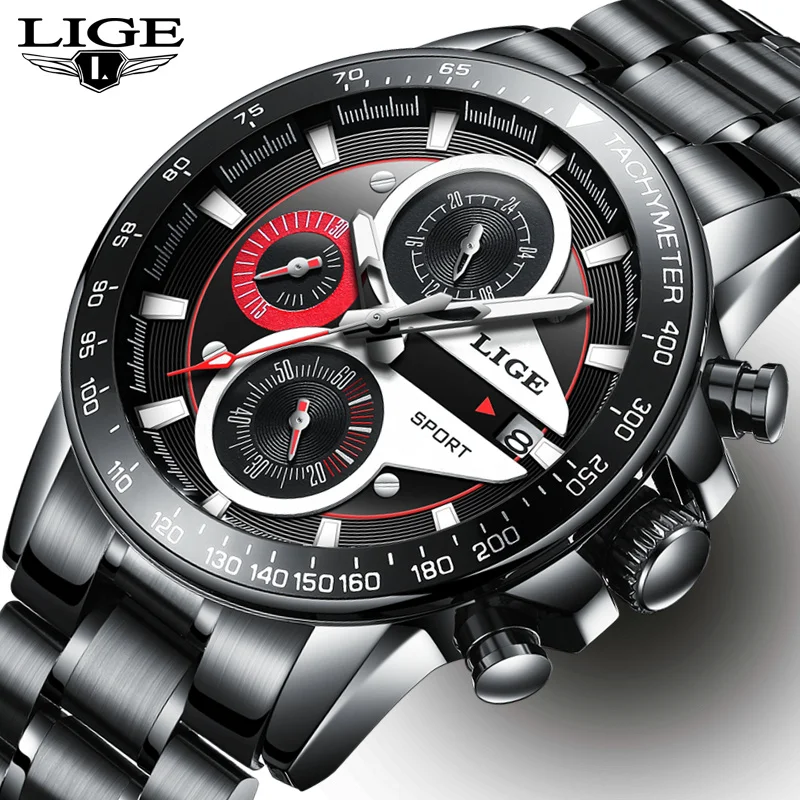 

LIGE Mens Watches Top Brand Luxury Fashion Business Quartz Watch Men Sport Full Steel Waterproof Black Clock relogio masculino
