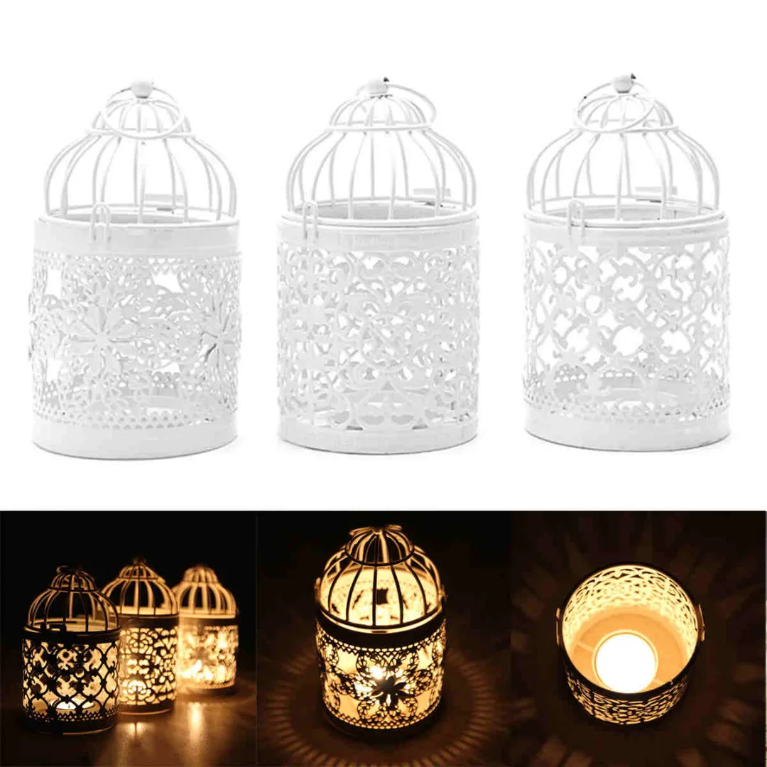 Tealight Candlestick Hanging Lantern Bird Cage White