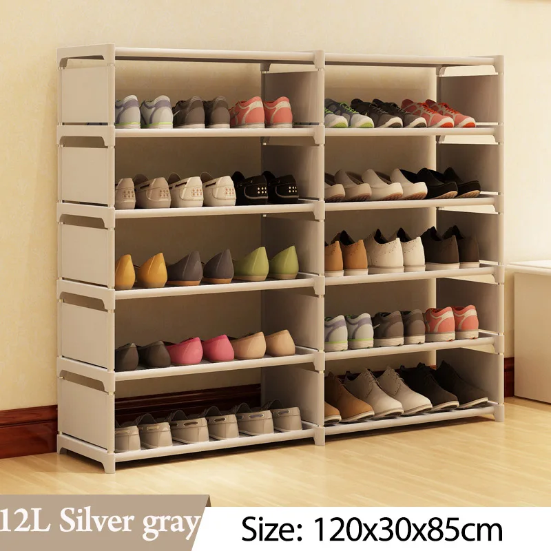 12L Silver gray Двухрядные 6 ярусная полка для обуви нетканых материалов шкаф, органайзер для хранения полки обувной шкаф стильная Полочка для книг Гостиная мебель - Цвет: 12L Silver gray