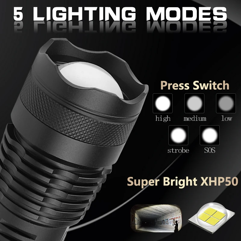 Светодиодный фонарик xhp50.2 с usb зарядкой масштабируемый ударопрочный мощный