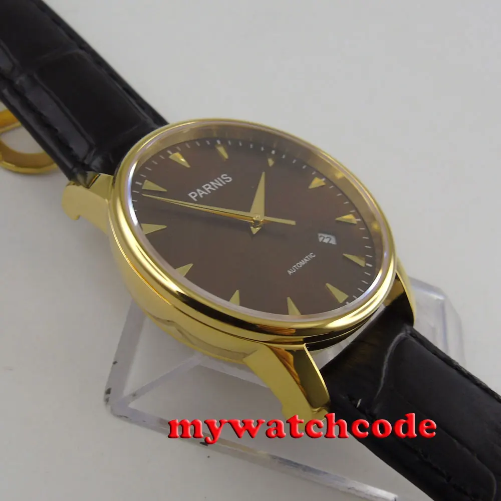 Автоматический мужской чехол с циферблатом 38 мм Parnis желтым и золотым покрытием