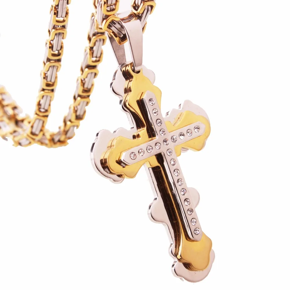 Стразы аксессуары крест трехуровневая подвеска Византийская цепь из