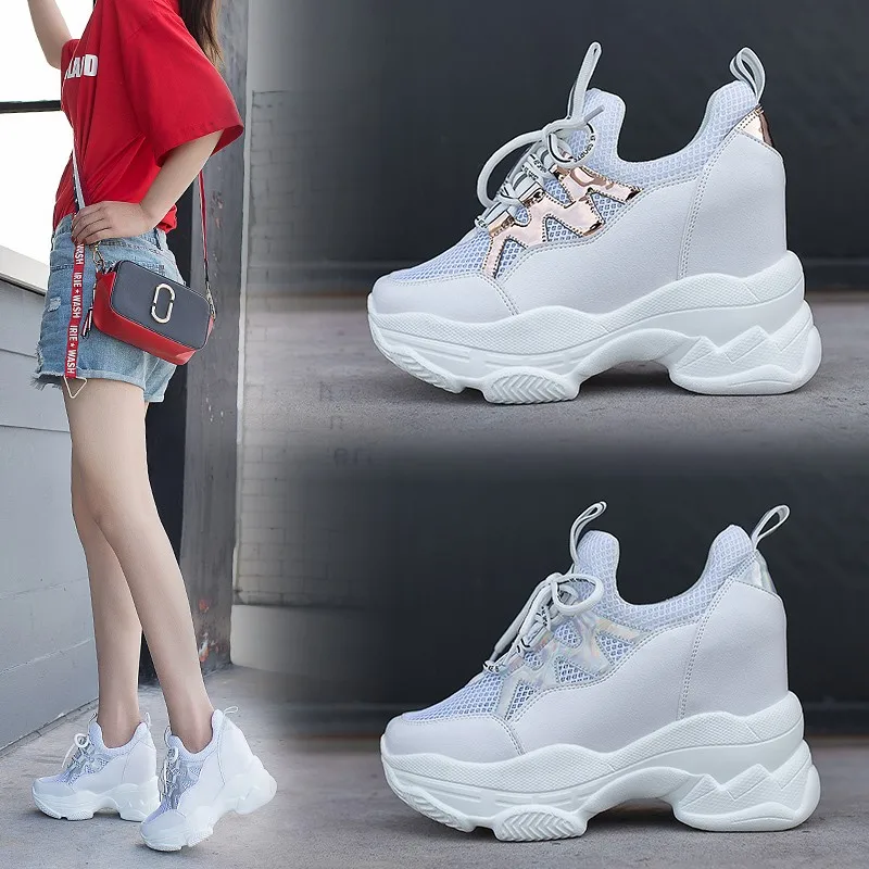 Женские повседневные кроссовки увеличивающие рост на плоской подошве со