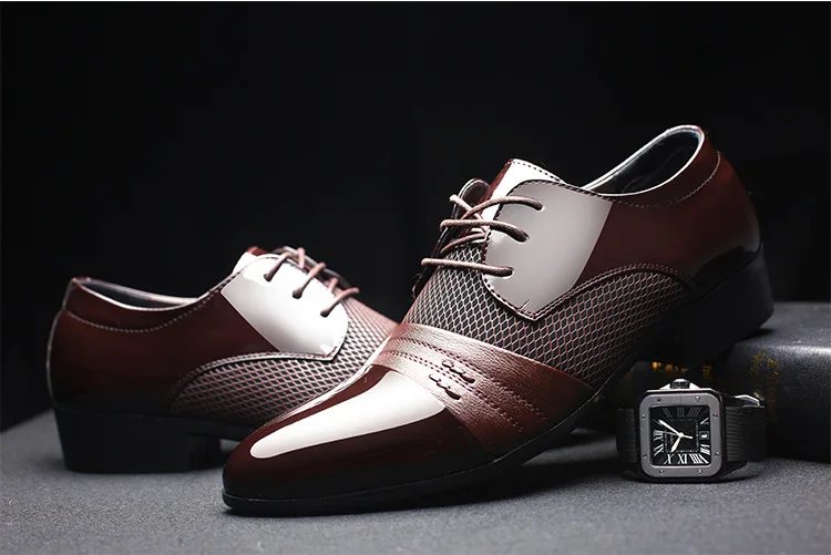 Brown Dress Oxfords Merkmak/мужская кожаная обувь в стиле ретро; парадная обувь; Мужская обувь в деловом стиле; Свадебная Повседневная дышащая обувь; цвет винный, красный; оксфорды; мужская обувь на плоской подошве - Цвет: Brown Dress Oxfords