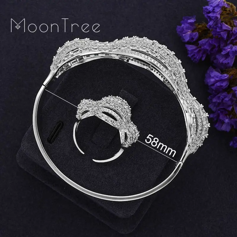 MoonTree полые Роскошные линии супер AAA кубического циркония ювелирные наборы для женщин любителей помолвки вечерние подарки ручные аксессуары