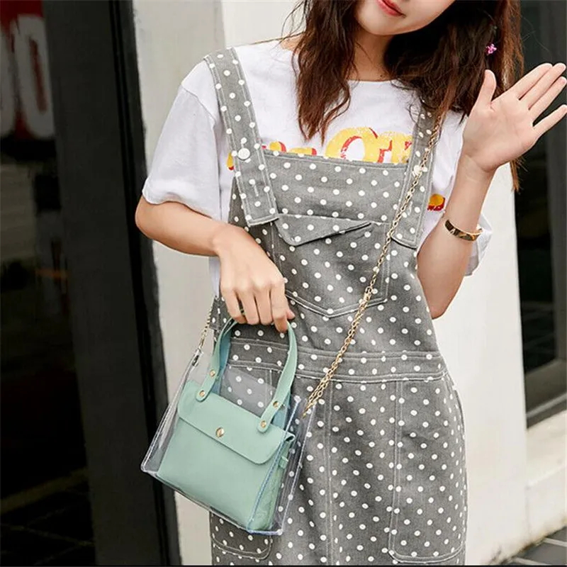 

Женская прозрачная сумка через плечо ярких цветов, новая однотонная прозрачная сумка через плечо для девушек, модная дорожная сумка, хит пр...