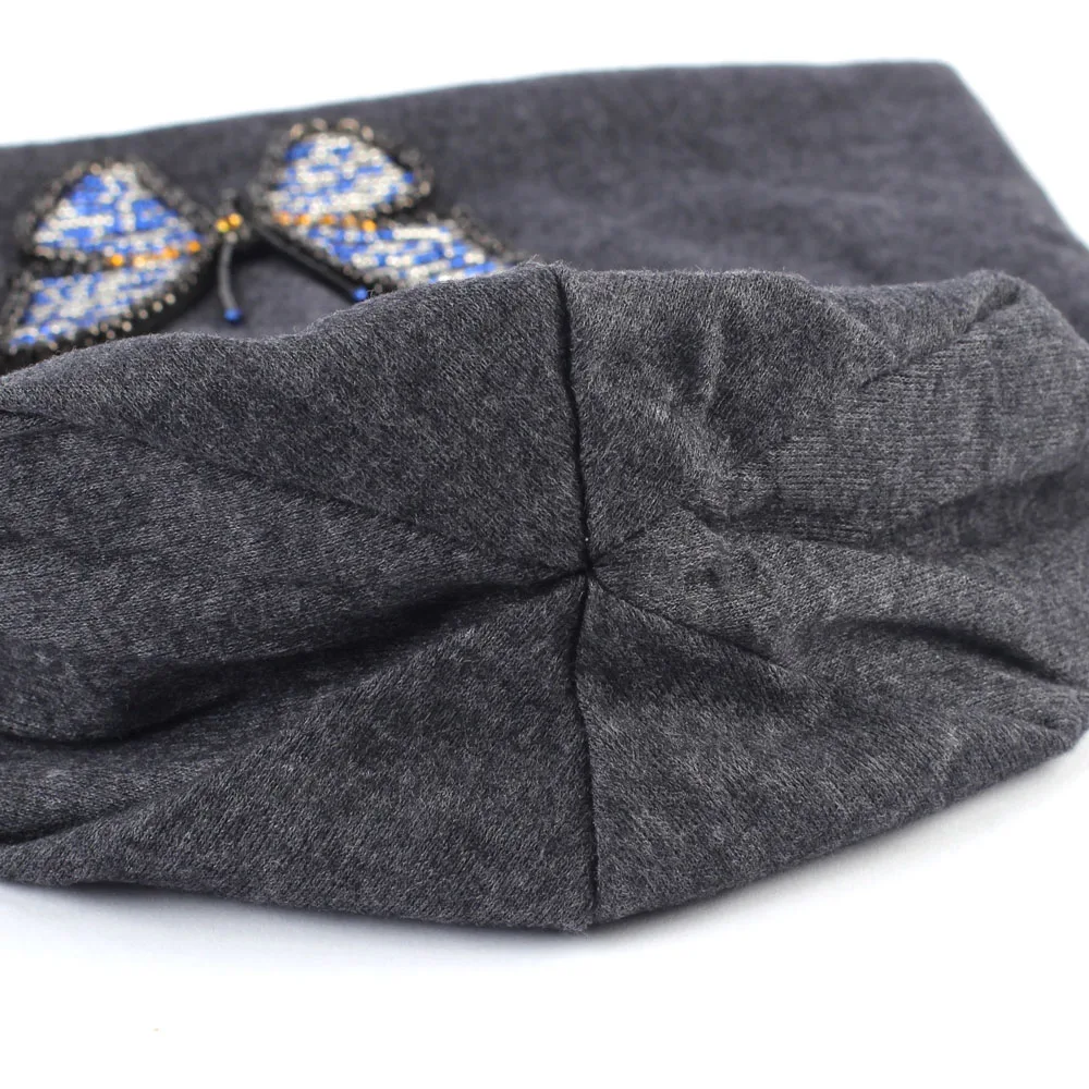 Женская вязаная шапка Geebro с бабочками и стразами|Женские Skullies шапочки| |