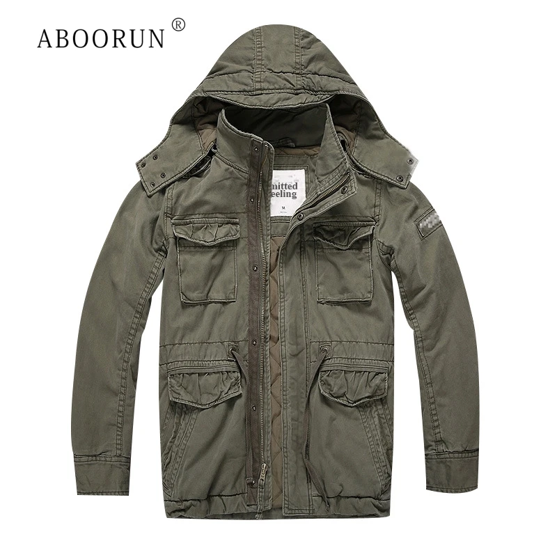 Мужская хлопковая куртка с капюшоном ABOORUN повседневная пилот в стиле милитари