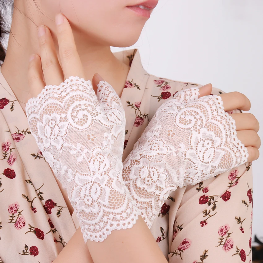 Long Fingerless Women Sexy Lace Gloves White Black Ladies Half Finger Fishnet Gloves Sunscreen Mesh Glove