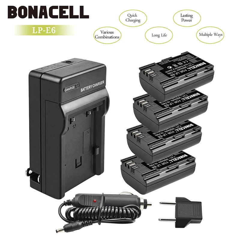 Bonacell 7 2 В LP-E6 LP E6 батарея + зарядное устройство для камеры Canon 7D Mark II EOS 60D 70D 80D 5D III IV |