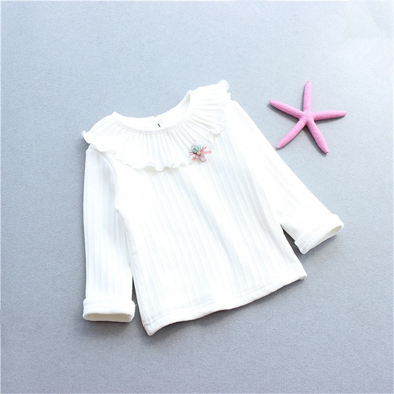 Girls Doll Collar Bottoming Shirt Simple Tees Candy Color Lovely Baby Children Fall Cotton Tops cute clothing |