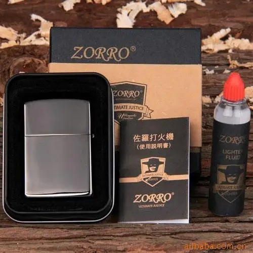 ZORRO черная зеркальная газовая зажигалка для сигарет керосин кремневая бензиновая винтажная бензиновая Зажигалка для масла и бензина многоразового использования