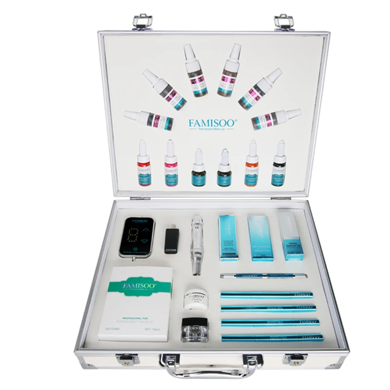 FAMISOO Professional Tattoo Kit Set Rotary Machine Pen Power Ink Sets Needles Accessories Eyebrow Eyeliner Lip Permanent Makeup | Красота и
