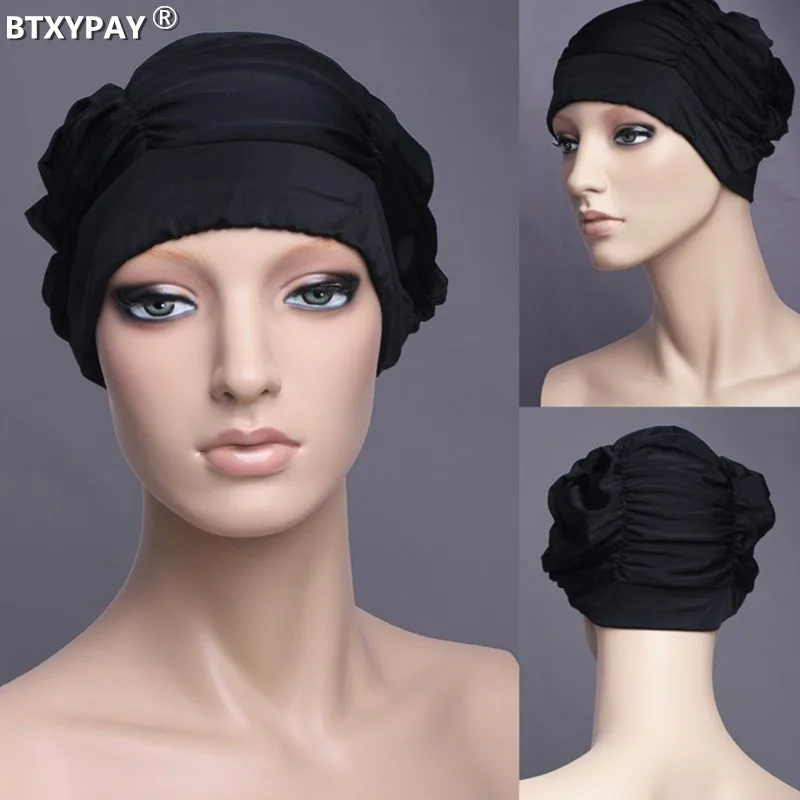 Женские Профессиональные длинные волосы защита ушей плавать ming cap s, спортивный плавательный бассейн спа пляжная шляпа, подростковые девушки высокие эластичные плиссированные плавающие кепки