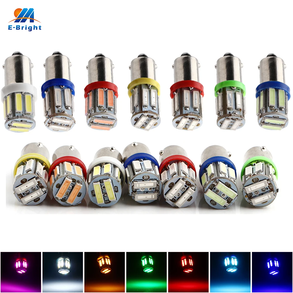 YM E-Bright BA9S Led 12V DC T4W T11 7014 10 SMD обратный светильник Автомобильные светодиодные лампы белый синий красный зеленый Янтарный розовый, ледяной голубой