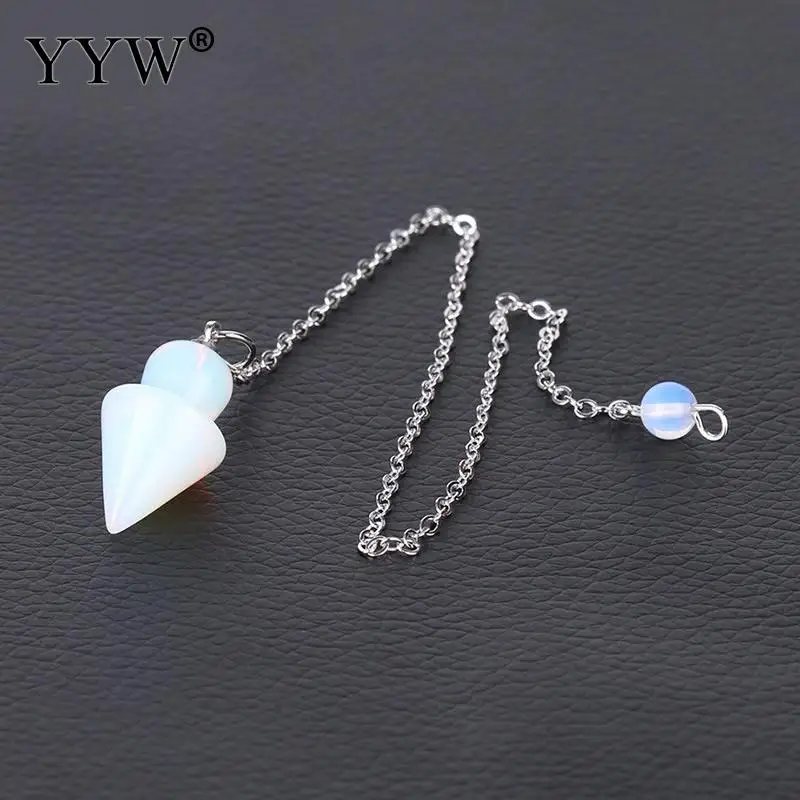 sea opal YYW розовый с кварцевым тигровым глазом маятник конус Натуральный Камень Конус Подвески с цепочкой придавая Исцеление ювелирные изделия для женщин мужчин - Окраска металла: sea opal