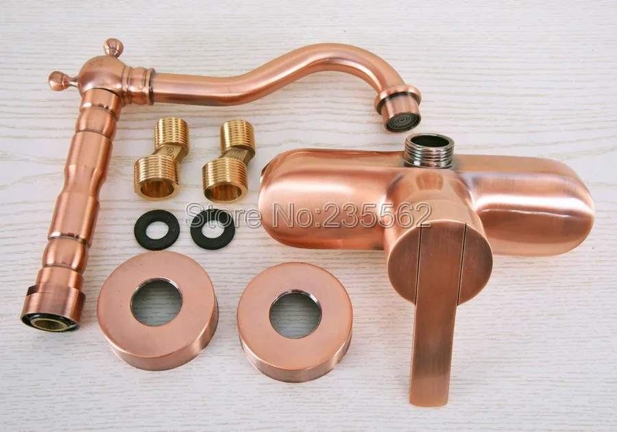 

Antique Red Copper Single Handle Swivel Spout Kitchen Bathroom Sink Basin Faucet Wall Mounted Mixer Taps Lnf936