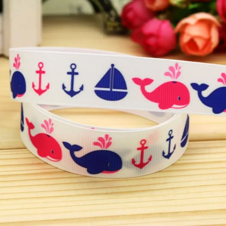 7/8 ''Бесплатная доставка темно-синий морской принт лента для волос бант