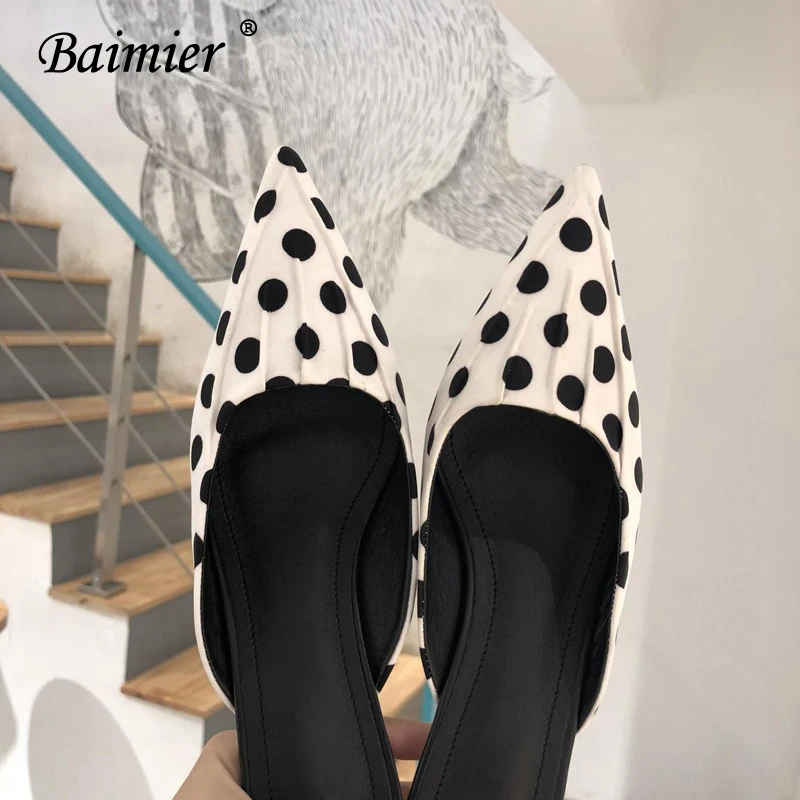 Baimier/летние женские босоножки в горошек; женские туфли без задника с острым носком; женские шлепанцы на каблуке «рюмочка»; удобная женская обувь без застежки