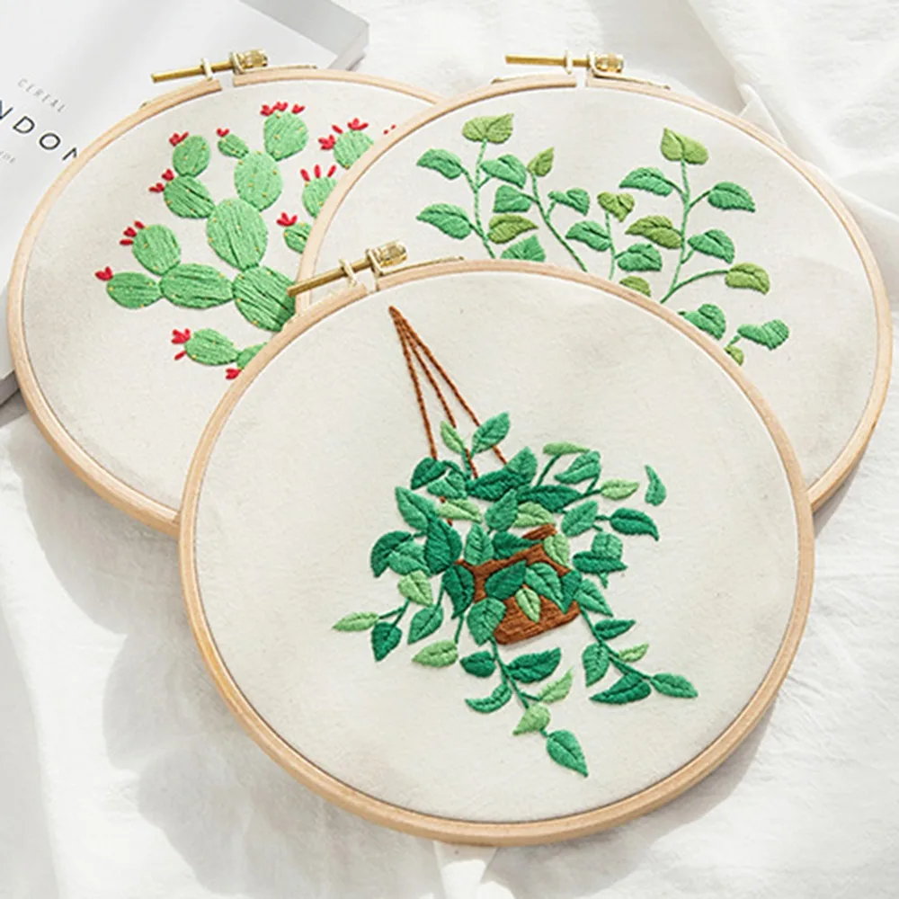 Современные DIY Вышивка завод Monstera кактус рукоделие крестиком набор хлопок вышивка живопись обруч домашний декор