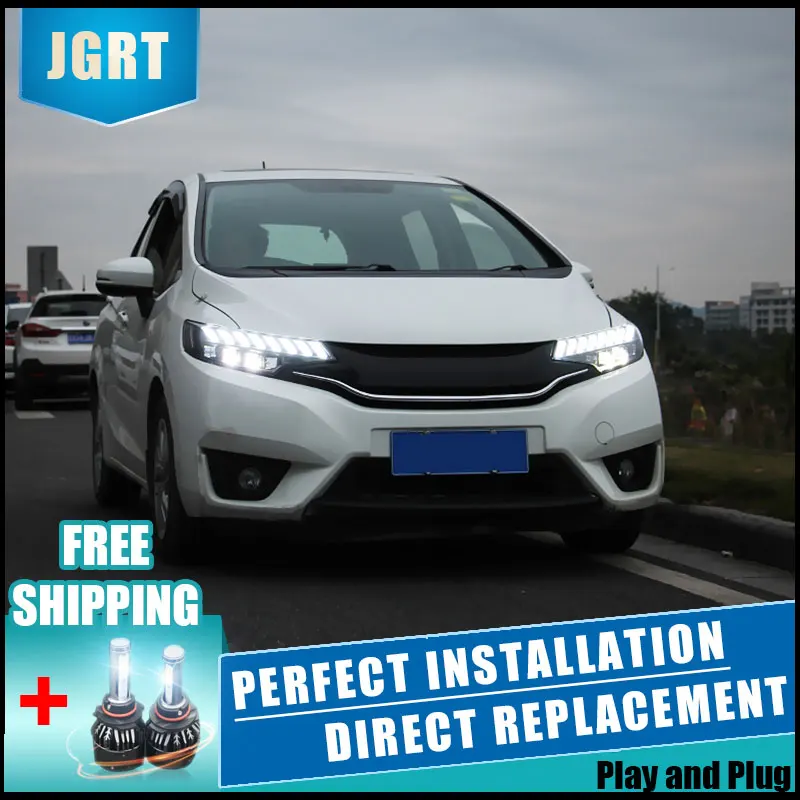 2 шт. светодиодный фары для Honda Fit- Автомобильный светодиодный свет двойной ксеноновые линзы автомобильные аксессуары Габаритные огни противотуманных фар