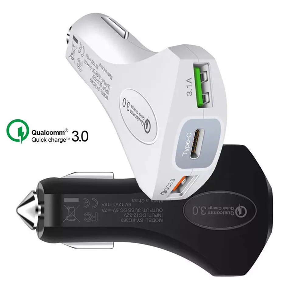 Автомобильный USB Зарядное устройство Quick Charge 3,0 Мобильный телефон Зарядное устройство Тип с 2 портами(стандарт для быстрого автомобильного Зарядное устройство для Xiaomi iPhone samsung планшет автомобильный-Зарядное устройство