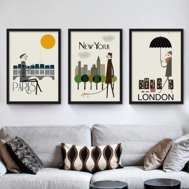 The Morning of City, Лондон, Нью-Йорк, Париж, Рим, плакат, пейзаж, искусство, холст, живопись, Настенная картина, печать, современная, для дома, комнаты, Decorati