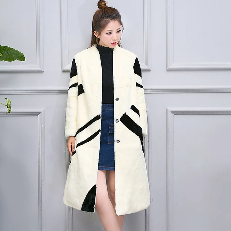 Женское облегающее пальто LVCHI зимнее тонкое теплое из 100% натурального кроличьего