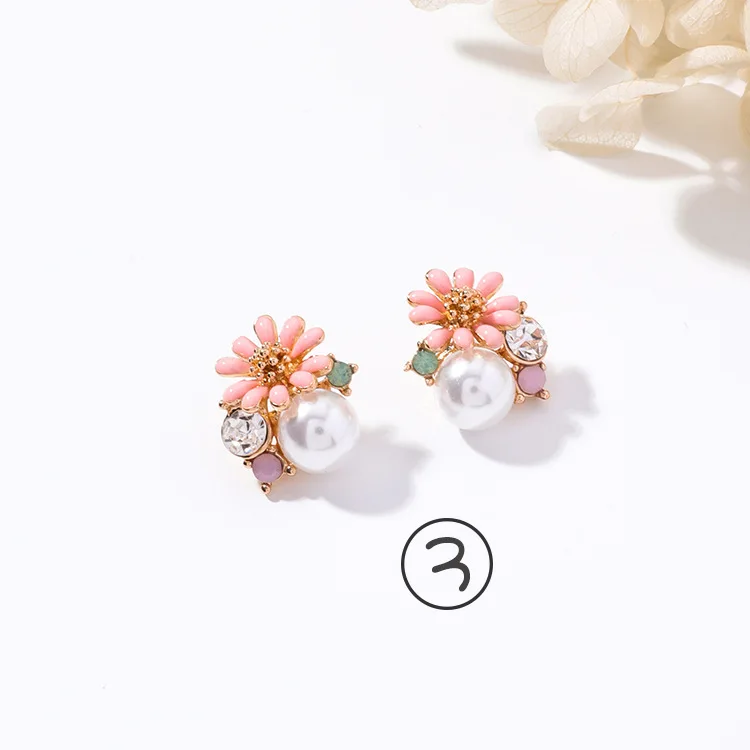 3 pink flower MENGJIQIAO новые цветные милые маленькие серьги-гвоздики в виде цветка для женщин модные летние серьги ювелирные изделия Стразы Букле д 'ореиль - Окраска металла: 3 pink flower