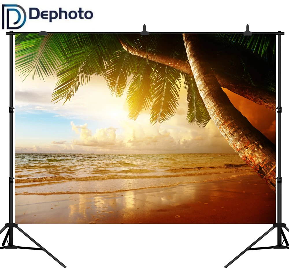 

Dephoto Summer Dusk Sea Beach Party Palm Tree Scenic Photography Backgrounds Custom Photographic Backdrops For Photo Studio