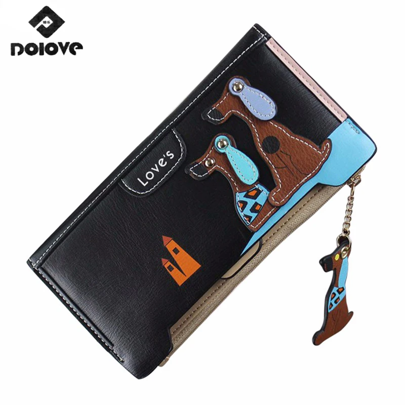 DOLOV новый модный длинный кошелек на молнии с милым щенком 6 цветов кожаные женские