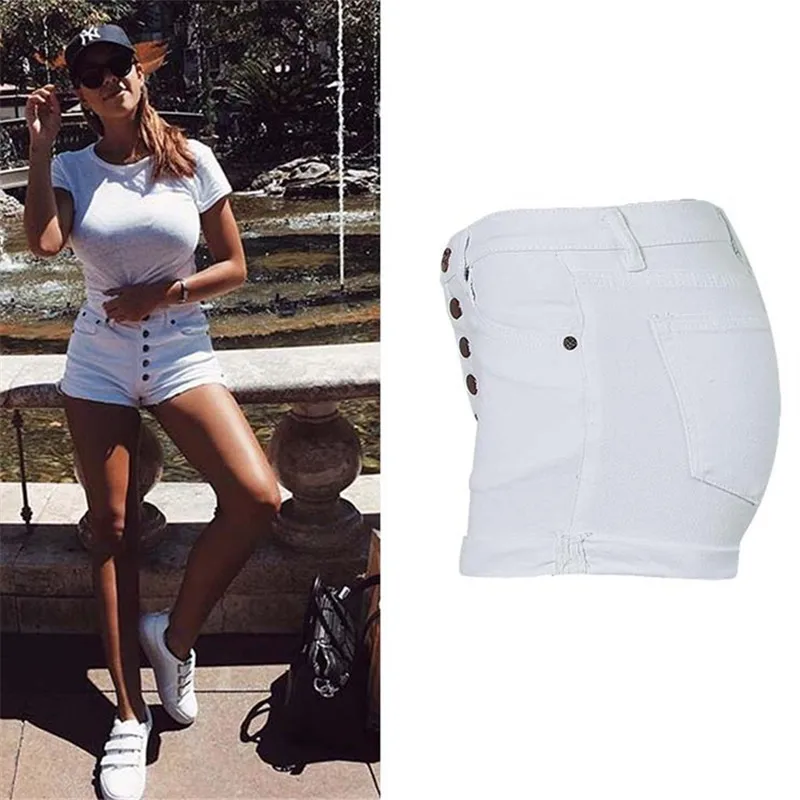 Женские джинсовые шорты на пуговицах повседневные модные с высокой талией 2018 |