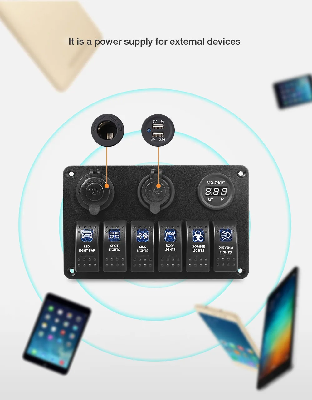 Новое поступление автомобиля 5 Pin двойной светодиодный фонарь с двумя портами USB Зарядное устройство 6 бит переключатель вольтметр композитный Панель сопротивление воды крышка