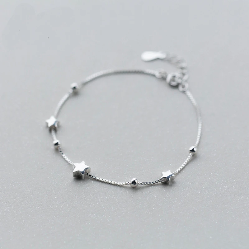 Женский браслет цепочка из стерлингового серебра 925 пробы с матовыми звездами и