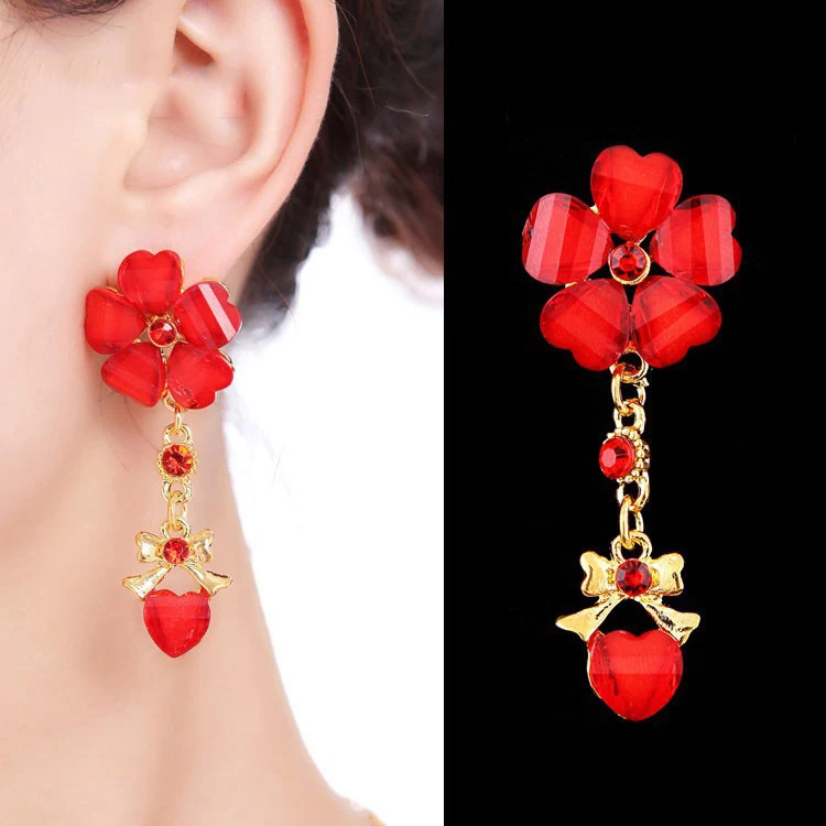 HIMSTORY Beautiful Rose Red Flower Earrings for Women Fashion Wedding Jewelry Heart Shape Drop | Украшения и аксессуары