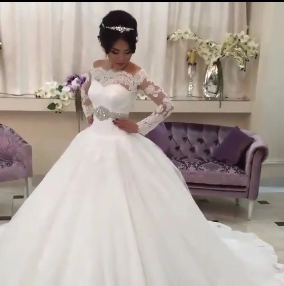 Saudi Arabia Wedding Dress 2017 Robe de mariage Long Sleeve Dresses Lace Bride Ball Gown Crystals Vestido De Novia | Свадьбы и