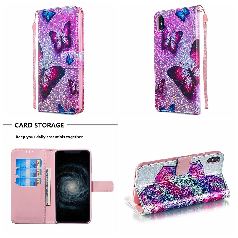 Кожаный чехол бумажник с блестками для Iphone 11 Pro XS MAX X 8 7 6 роскошный фольга единорог