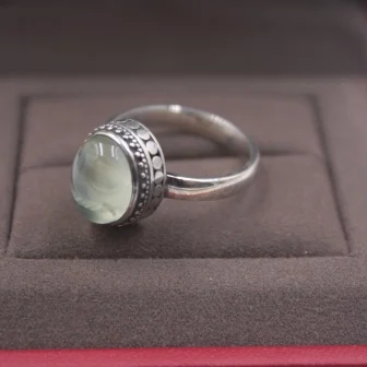 Женское кольцо из серебра S925 пробы с натуральным Prehnite модное гладкое овальное
