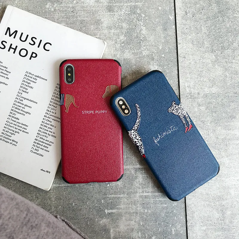 Silk base couple phone case for iPhoneXR XSMAX XS X iPhone 8 plus iPhone6s 6 7 cover stripe puppy dog |