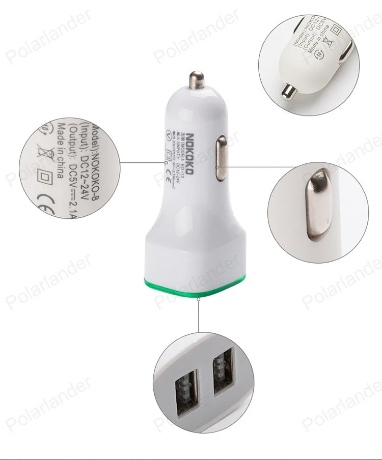 Универсальное автомобильное зарядное устройство 12 В 1.0A2.1A с двумя usb-портами