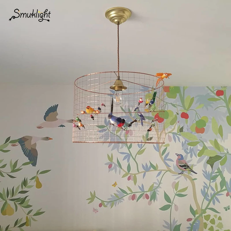 Скандинавский современный подвесной светильник из кованого железа с птицами LED