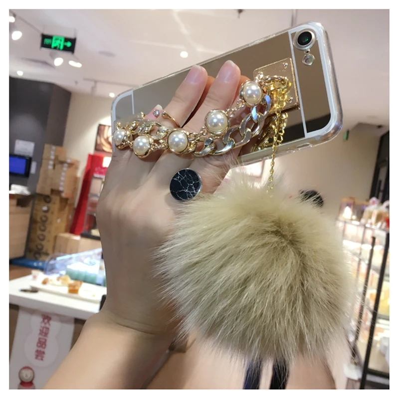 Роскошные зеркальные Чехлы HOCAYU с меховым шариком для Iphone 5 5S Se 6 6s 6plus 7 7plus 8 8plus X