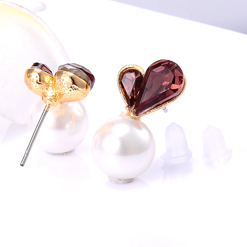 Новая Мода Элегантный Сердце CZ Шпилька Серьги Жемчуг Золотой Цвет Любви
